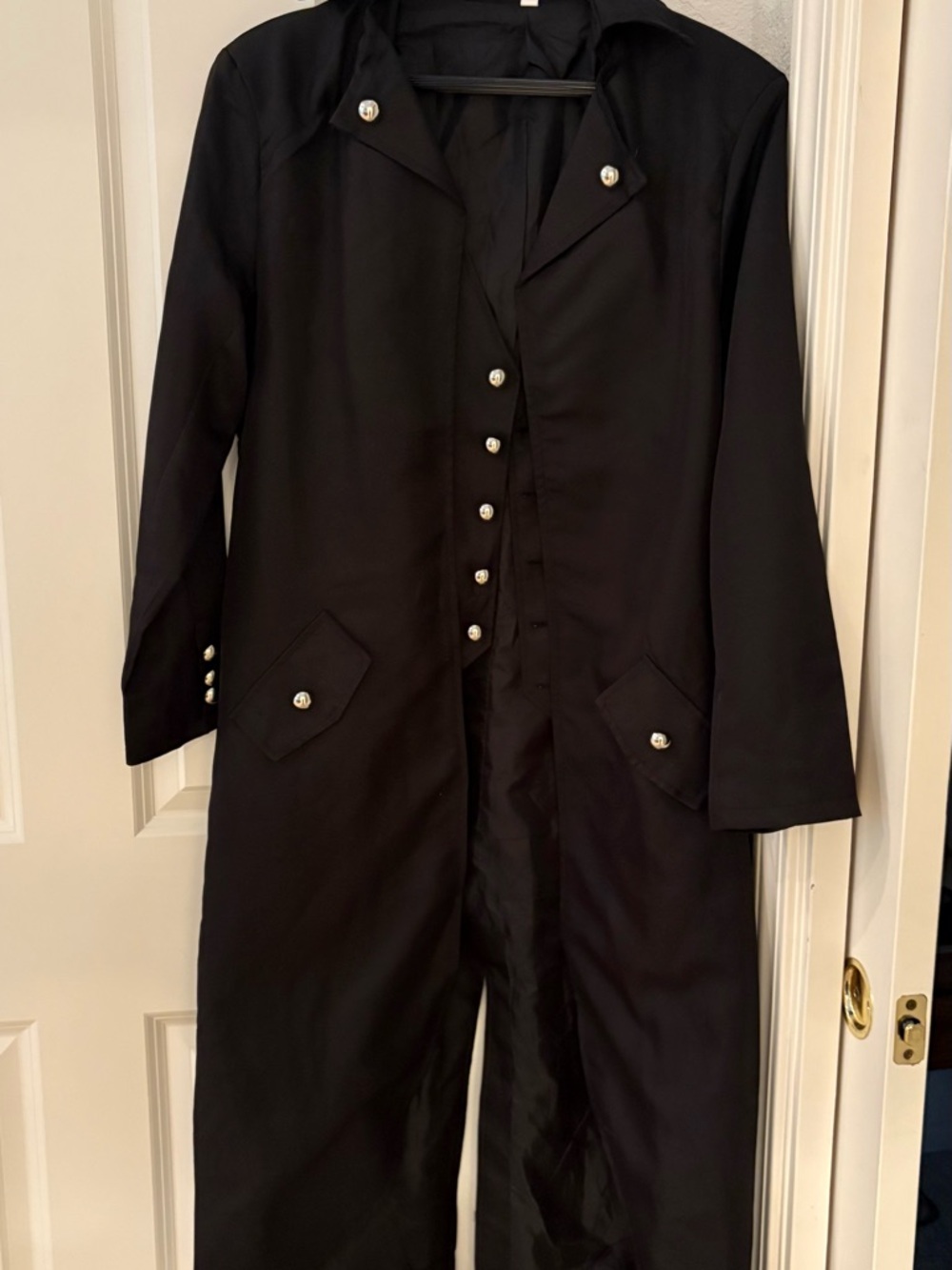 Costume Black Long Button-Front Jacket with Tails and Decorative Buttons